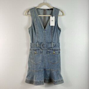 7 For All Mankind Denim Patch Pocket Mini Dress Size Small Belted Festival Party